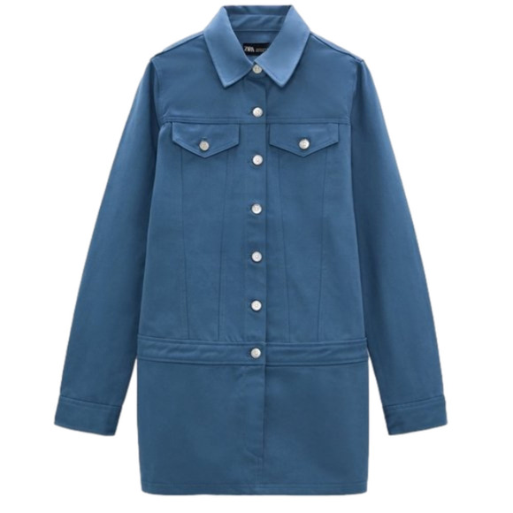 zara • Denim Button Down Long Sleeves Mini Dress - Picture 1 of 10